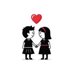 A couple silhouette holding hands with a heart above