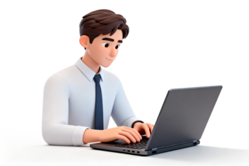 3D Business Man Working on Laptop