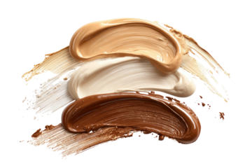 Three foundation swatches beige, cream, and brown smears