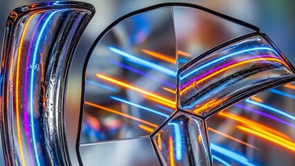 Abstract glass sculpture refracted light trails in a vibrant display of colors and shapes