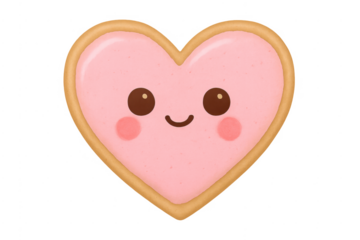 Heart shaped cookie with pink icing and kawaii face
