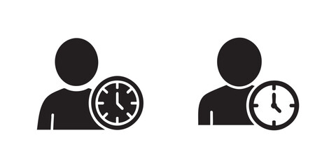 User profile and time icon set, activity tracking and time management vector illustration
