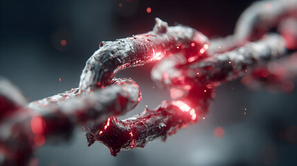 Broken Metal Chain with Red Sparks.