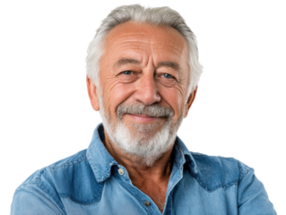 Refined Wisdom: An elegant senior man, radiating experience and composure, shares a warm, engaging smile, expressing a wealth of life lessons.