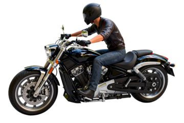 Man Riding a Stylish Black Motorcycle