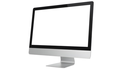 Modern computer monitor on sleek stand against black background