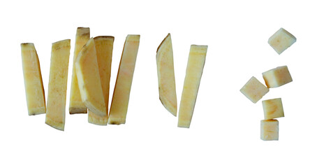 cut sweet potato isolated on white