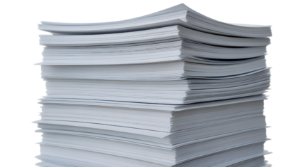 Large stack of white papers on black background