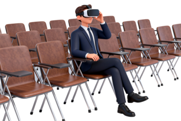 Businessman Using VR Headset in Conference Hall
