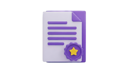 3D Icon of a Document with a Seal and Star