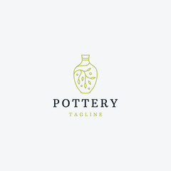 Pottery leaf line art logo design icon illustration