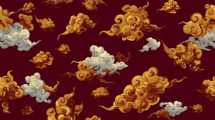 Traditional Chinese Cloud Pattern Red Background Decorative Design