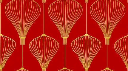 Traditional Red Lanterns with Gold Frame Pattern for Festival Celebration or Cultural Decoration