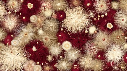 Festive Red and White Fireworks and Ornament Balls in Holiday Celebration Style