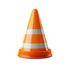 Vibrant orange traffic cone with reflective white stripes