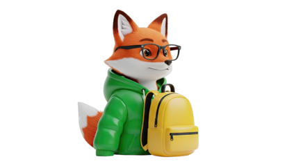 Cartoon Fox with Backpack and Glasses