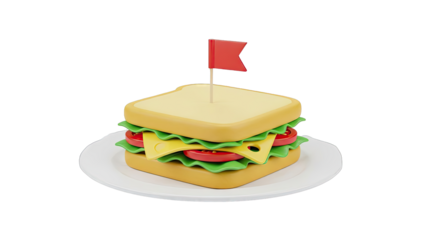 Cartoon Sandwich with Red Flag on Plate