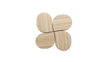 Four petal-shaped wooden coasters arranged in a clover pattern
