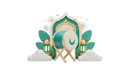 Islamic Ramadan Decoration with Drum and Lanterns