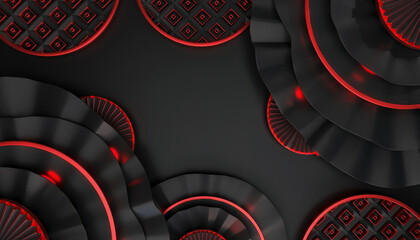 Cinematic festive background with layered red shadows and firefly elements