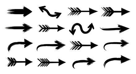 Obraz premium Set of various hand drawn black arrows with different shapes and directions on white background.