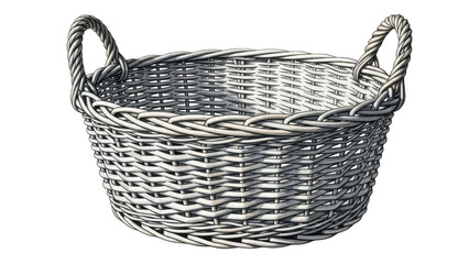 Obraz premium Woven gray basket with two handles isolated on transparent background