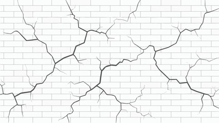 White Brick Wall with Cracks Abstract Design of Damaged Structure