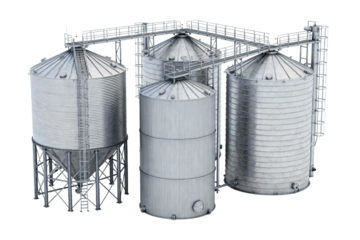 Industrial Silos with Metal Structures and Conveyors