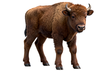 Young American Bison with Brown Fur and Horns