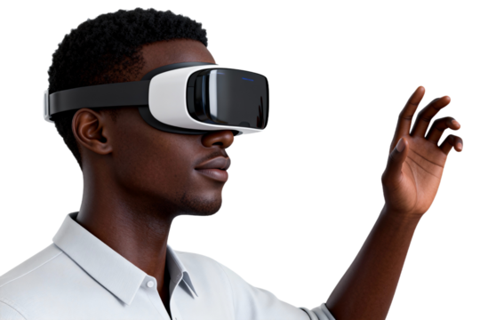 Man wearing VR headset in virtual reality experience - Powered by Adobe