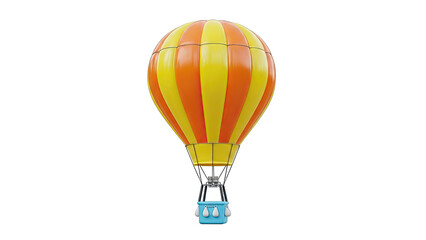 Obraz premium Orange and Yellow Striped Hot Air Balloon with Blue Basket