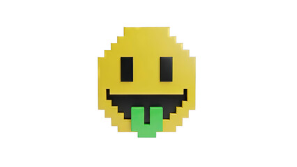 Pixelated Smiley Face Emoji with Green Tongue