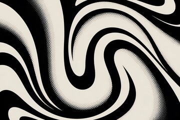 Bold abstract black and white swirling pattern with a retro, psychedelic vibe
