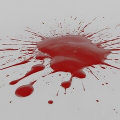 Vibrant red blood splatter with droplets on a white surface