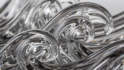 Abstract glass waves in a detailed close-up view showcasing flowing curves and transparent textures