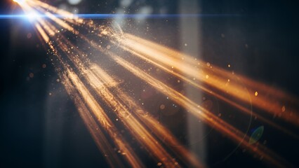 Cinematic abstract light trails illuminating the dark background with vibrant orange and yellow hues