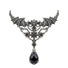 Gothic Vampire Bat Necklace with Black Gemstone Pendant on white Background