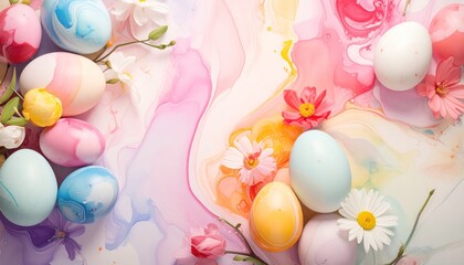 Pastel Easter eggs  flowers.