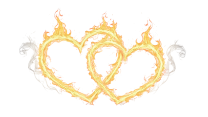 abstract intertwined flaming hearts symbolizing love and unity, glowing fire heart shapes on png background, romantic conceptual illustration