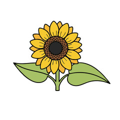 Vibrant cartoon sunflower on black background