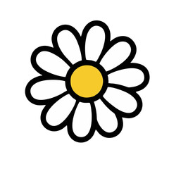 Simple white daisy flower with yellow center on black background