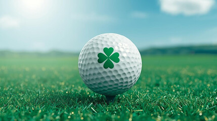 Obraz premium golf ball with a four leaf clover for st patricks day ai