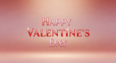 Valentine&rsquo;s Day visual featuring glossy serif text &ldquo;Happy Valentine&rsquo;s Day&rdquo; in soft red and pastel pink hues
