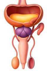 Medical Illustration of Male Reproductive System Showing Internal and External Organs in Anatomical Detail