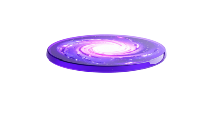 Futuristic disc-shaped device glowing with a swirling galactic design