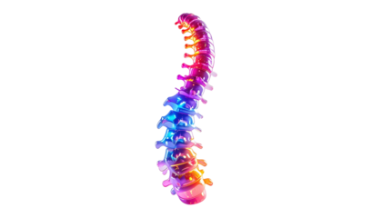 A luminescent spine illustration on a dark background