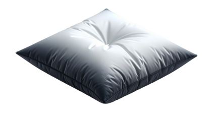Isolated, diamond-shaped, white cushion with centered tufting