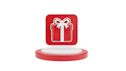 3D Red Gift Box Icon on Stand