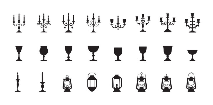 Classic candelabras goblets and lanterns vector set for traditional and antique designs