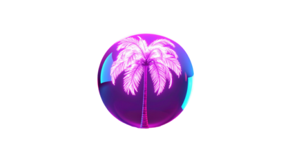 Glowing neon palm tree silhouette enclosed within a translucent bubble
